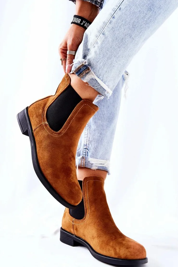 Damskie Boto Zamszowe Botki Sztyblety Camel Astate