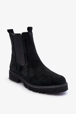 Boto Botki Skórzane|Czarne Botki*Zamszowe Botki Sztyblety Czarne Nicole 2672