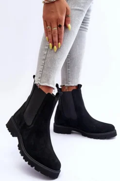 Boto Botki Skórzane|Czarne Botki*Zamszowe Botki Sztyblety Czarne Nicole 2672
