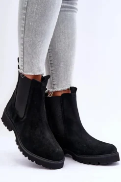 Boto Botki Skórzane|Czarne Botki*Zamszowe Botki Sztyblety Czarne Nicole 2672