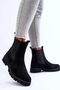 Boto Botki Skórzane|Czarne Botki*Zamszowe Botki Sztyblety Czarne Nicole 2672