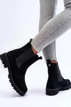 Boto Botki Skórzane|Czarne Botki*Zamszowe Botki Sztyblety Czarne Nicole 2672