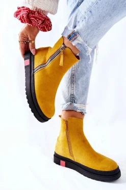 Boto Czarne Botki|Botki Zimowe Damskie*Zamszowe Botki Sztyblety Na Platformie Żółte Nessa