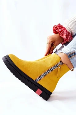 Boto Czarne Botki|Botki Zimowe Damskie*Zamszowe Botki Sztyblety Na Platformie Żółte Nessa