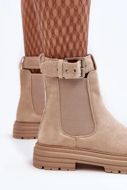 Clearance Boto Zamszowe Botki Sztyblety Na Masywnej Podeszwie Jasnobeżowe Ozaro Beżowy