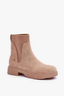 Damskie Boto Zamszowe Botki Sztyblety Damskie Beżowe Tannaz