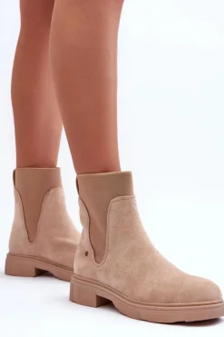 Damskie Boto Zamszowe Botki Sztyblety Damskie Beżowe Tannaz