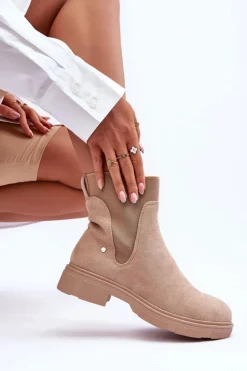 Damskie Boto Zamszowe Botki Sztyblety Damskie Beżowe Tannaz