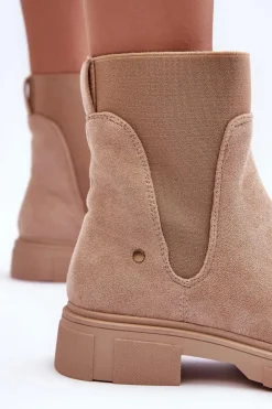 Damskie Boto Zamszowe Botki Sztyblety Damskie Beżowe Tannaz