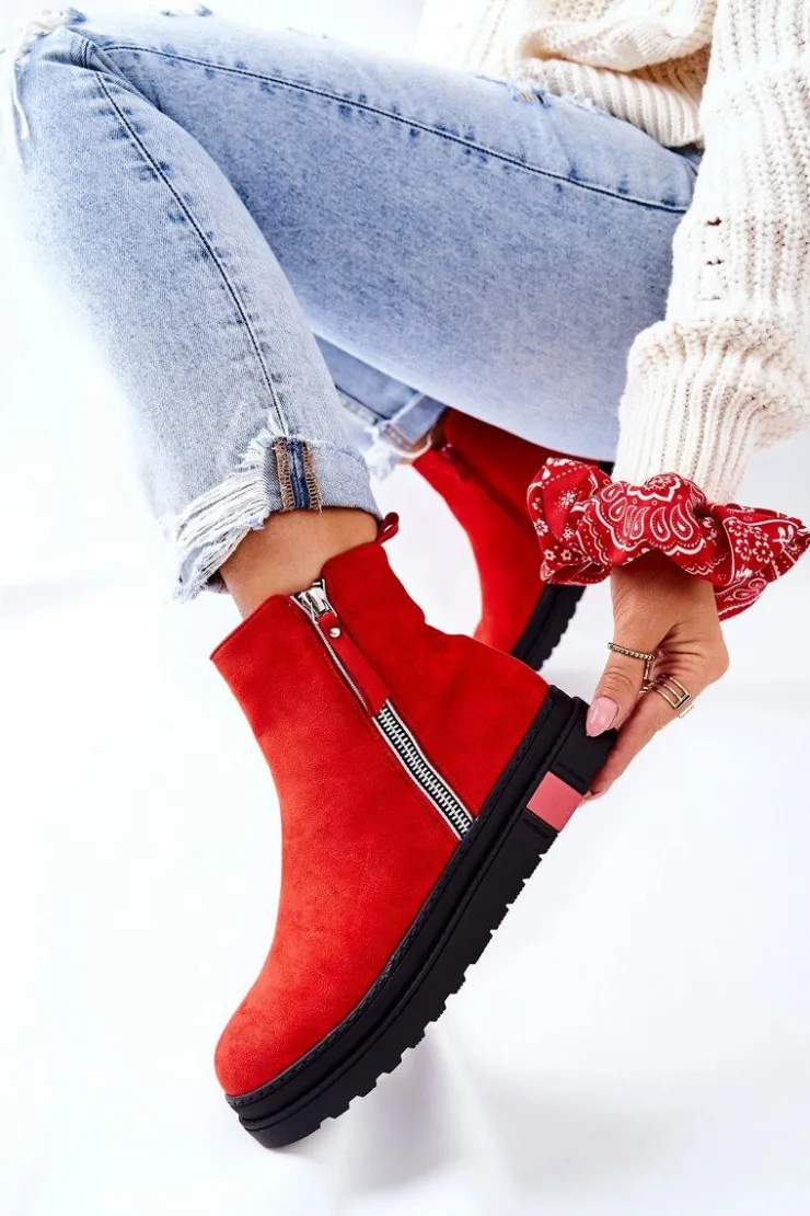 Online Boto Zamszowe Botki Sztyblety Na Platformie Czerwone Nessa
