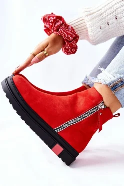 Online Boto Zamszowe Botki Sztyblety Na Platformie Czerwone Nessa