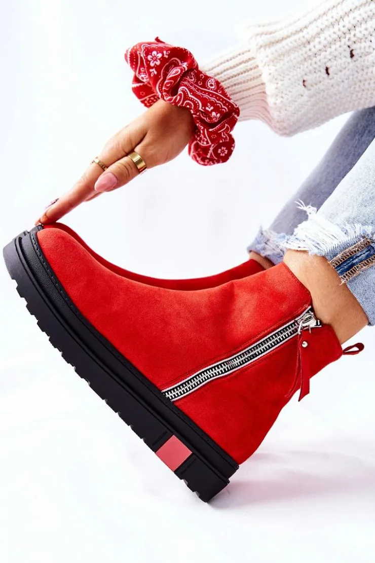 Online Boto Zamszowe Botki Sztyblety Na Platformie Czerwone Nessa