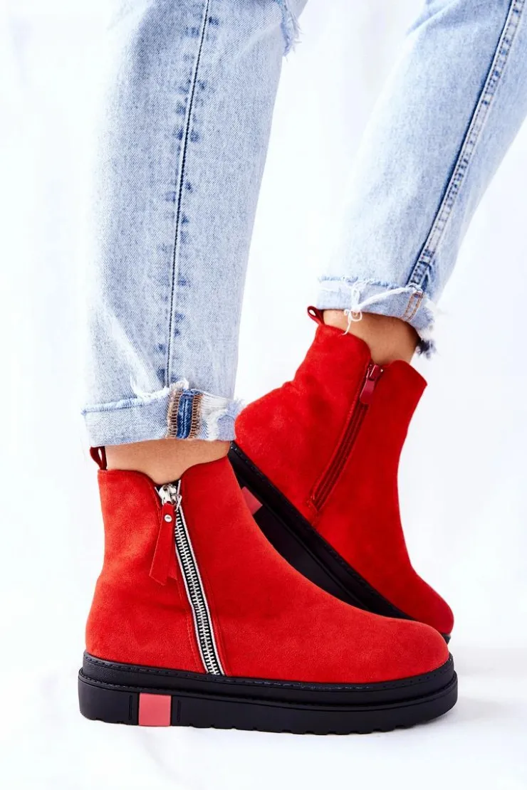 Online Boto Zamszowe Botki Sztyblety Na Platformie Czerwone Nessa