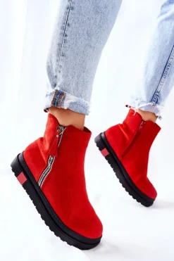 Online Boto Zamszowe Botki Sztyblety Na Platformie Czerwone Nessa