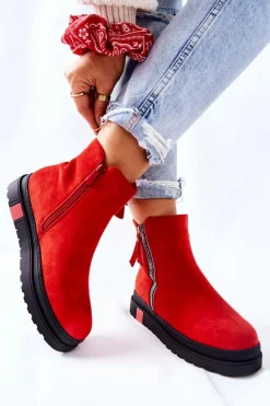 Online Boto Zamszowe Botki Sztyblety Na Platformie Czerwone Nessa