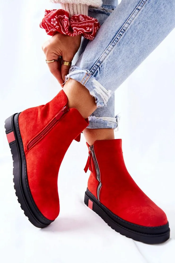 Online Boto Zamszowe Botki Sztyblety Na Platformie Czerwone Nessa