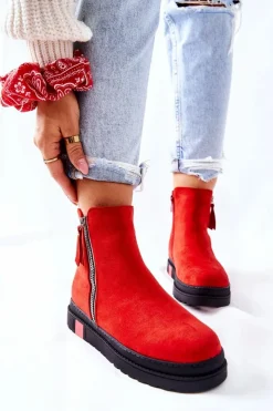 Online Boto Zamszowe Botki Sztyblety Na Platformie Czerwone Nessa