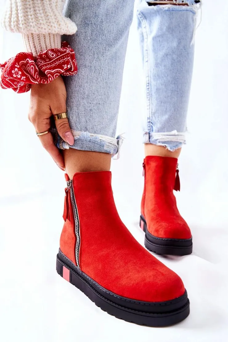 Online Boto Zamszowe Botki Sztyblety Na Platformie Czerwone Nessa