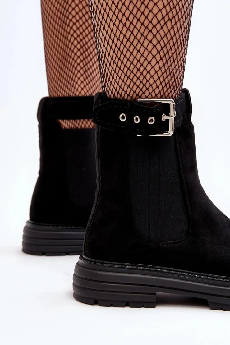 Boto Botki Ocieplane|Czarne Botki*Zamszowe Botki Sztyblety Na Masywnej Podeszwie Czarne Ozaro