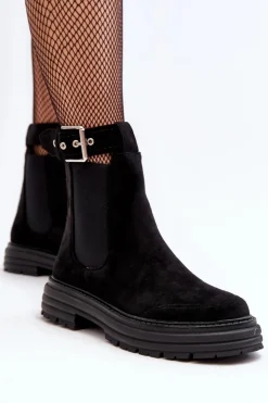 Boto Botki Ocieplane|Czarne Botki*Zamszowe Botki Sztyblety Na Masywnej Podeszwie Czarne Ozaro