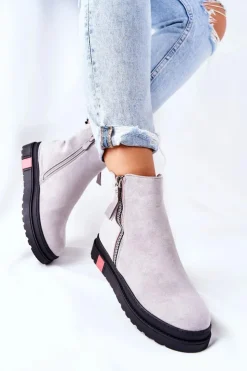 Boto Czarne Botki|Botki Zimowe Damskie*Zamszowe Botki Sztyblety Na Platformie Szare Nessa