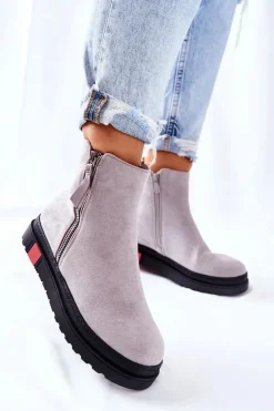 Boto Czarne Botki|Botki Zimowe Damskie*Zamszowe Botki Sztyblety Na Platformie Szare Nessa