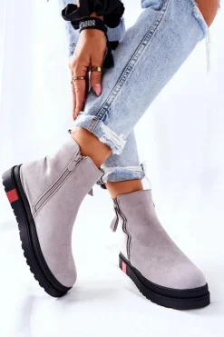 Boto Czarne Botki|Botki Zimowe Damskie*Zamszowe Botki Sztyblety Na Platformie Szare Nessa