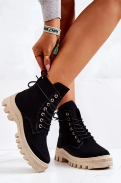 Clearance Boto Zamszowe Botki Trapery Wiązane Czarne Hurricane