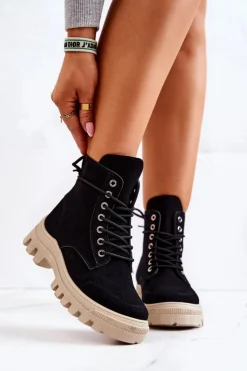 Clearance Boto Zamszowe Botki Trapery Wiązane Czarne Hurricane