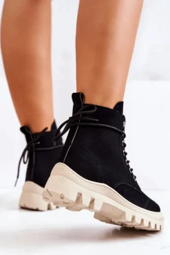 Clearance Boto Zamszowe Botki Trapery Wiązane Czarne Hurricane