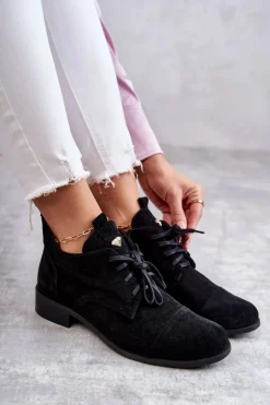 Online Boto Zamszowe Botki Trzewiki Sznurowane Nicole 2781 Czarne