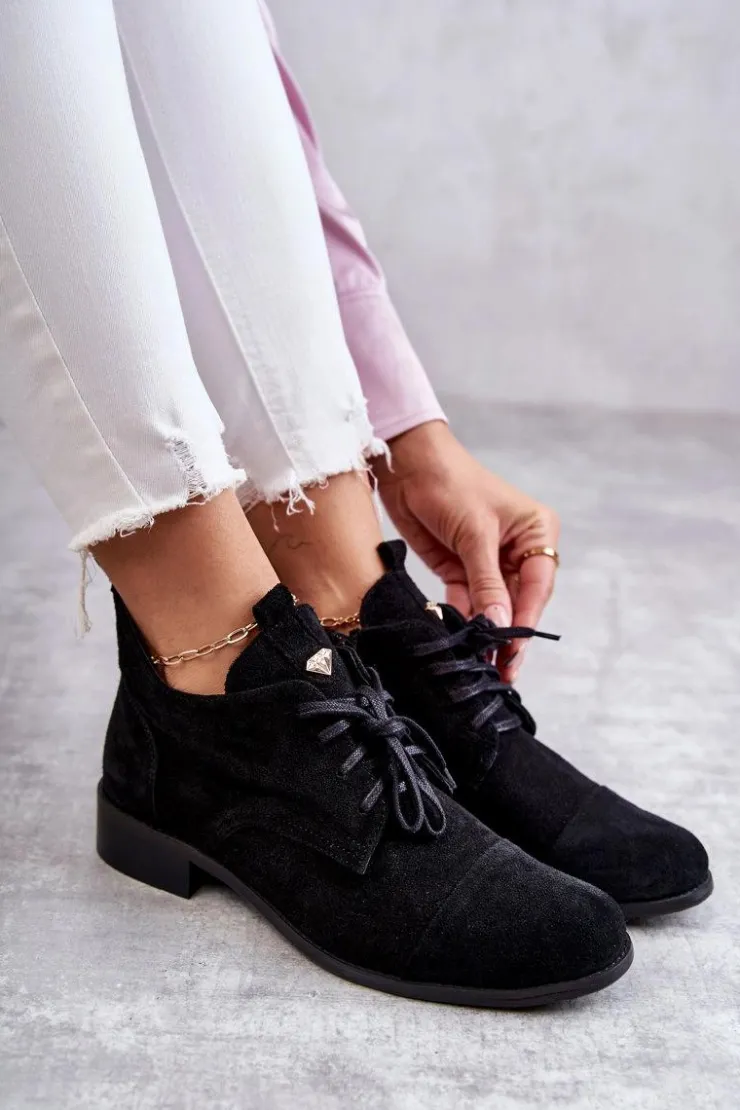 Online Boto Zamszowe Botki Trzewiki Sznurowane Nicole 2781 Czarne