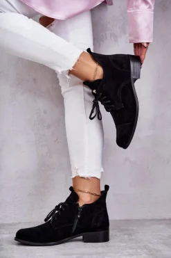 Online Boto Zamszowe Botki Trzewiki Sznurowane Nicole 2781 Czarne