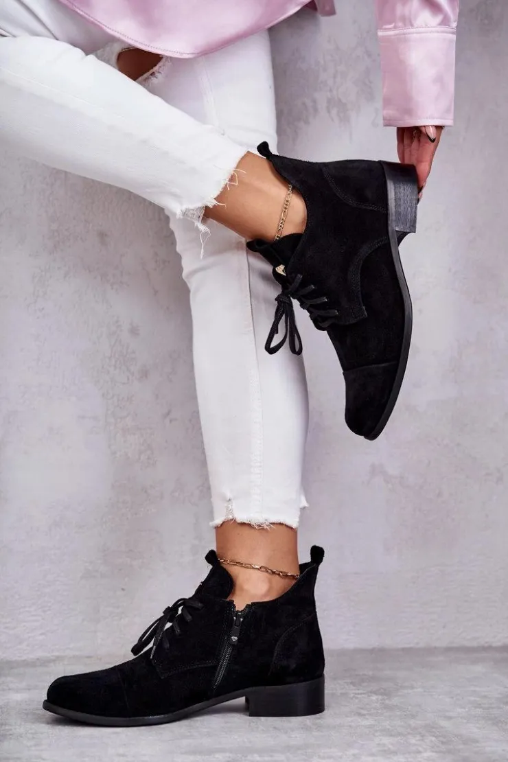 Online Boto Zamszowe Botki Trzewiki Sznurowane Nicole 2781 Czarne