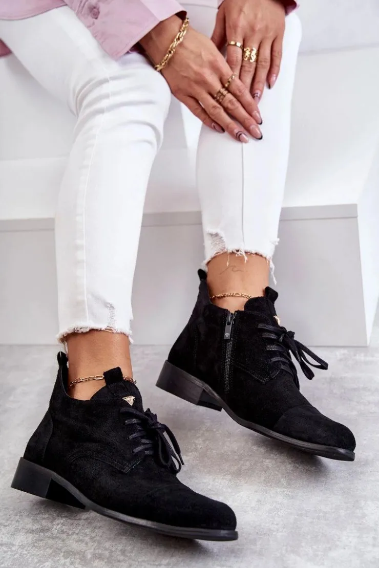 Online Boto Zamszowe Botki Trzewiki Sznurowane Nicole 2781 Czarne