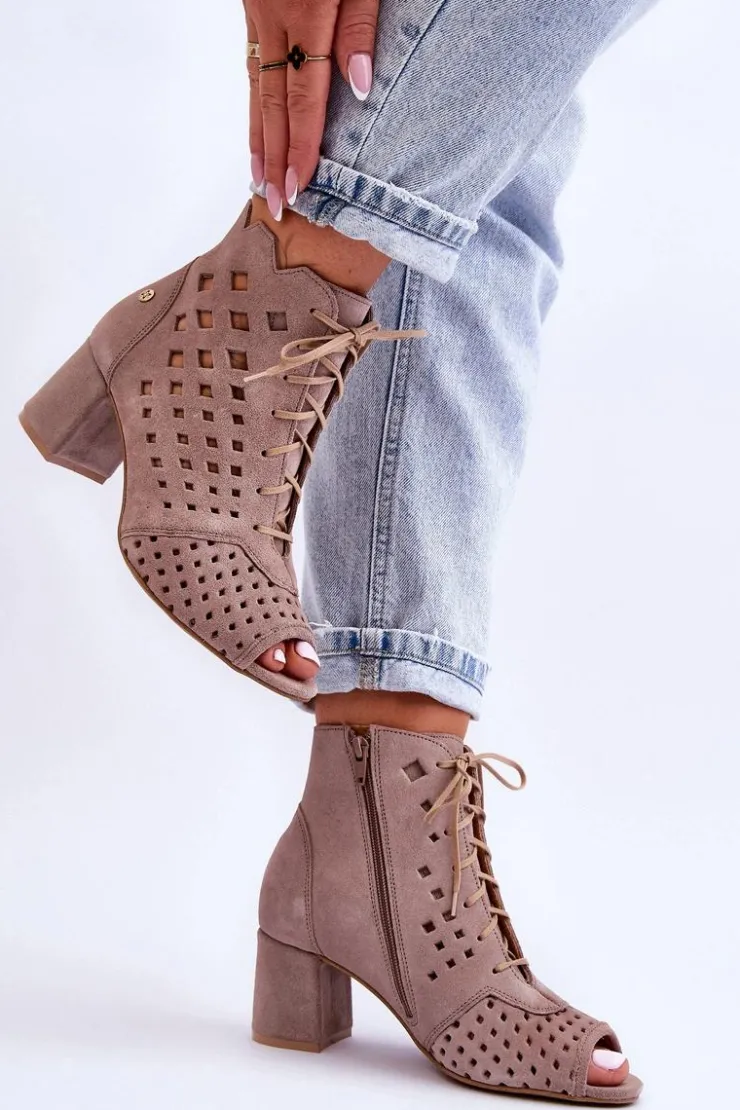 Maciejka Botki Wiosenne|Botki Maciejka*Zamszowe Botki W Ażurowy Wzór 05966-10 Ciemnobeżowe