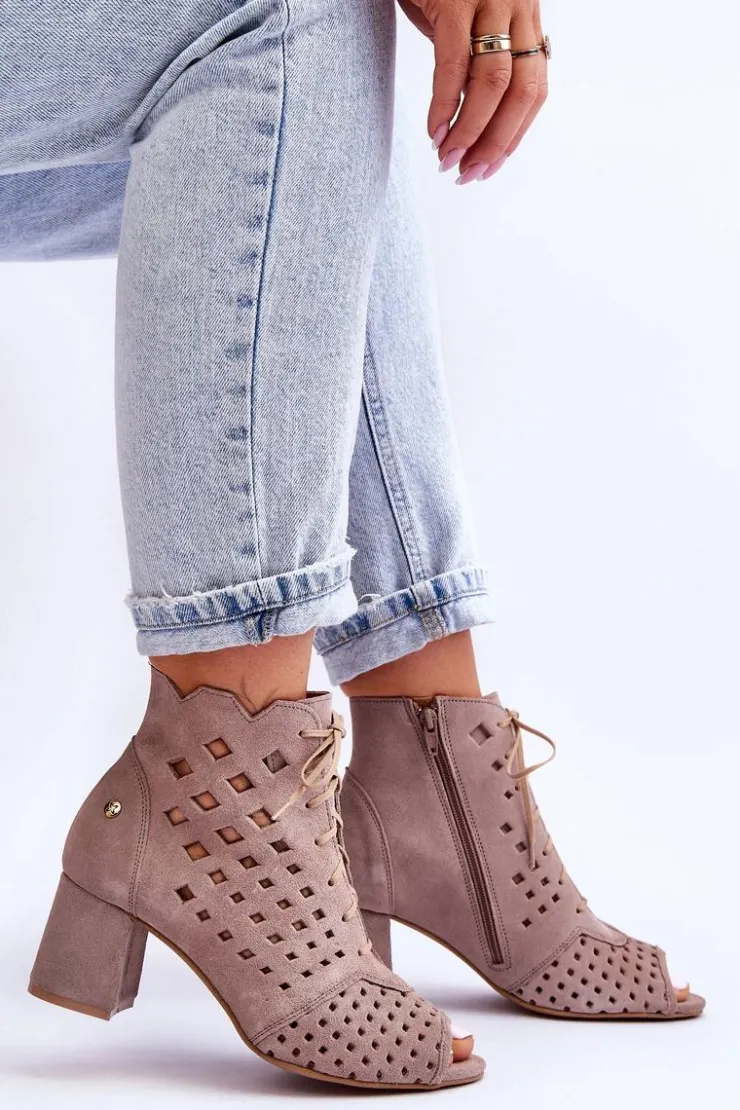 Maciejka Botki Wiosenne|Botki Maciejka*Zamszowe Botki W Ażurowy Wzór 05966-10 Ciemnobeżowe