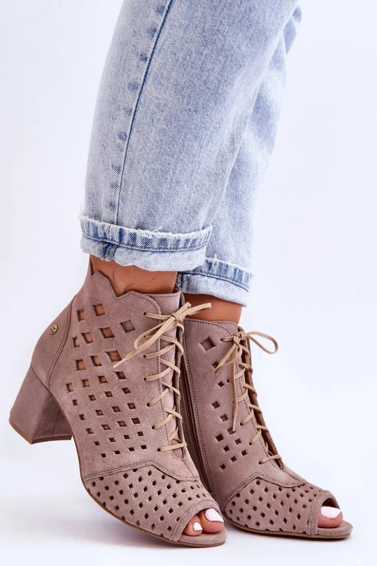 Maciejka Botki Wiosenne|Botki Maciejka*Zamszowe Botki W Ażurowy Wzór 05966-10 Ciemnobeżowe