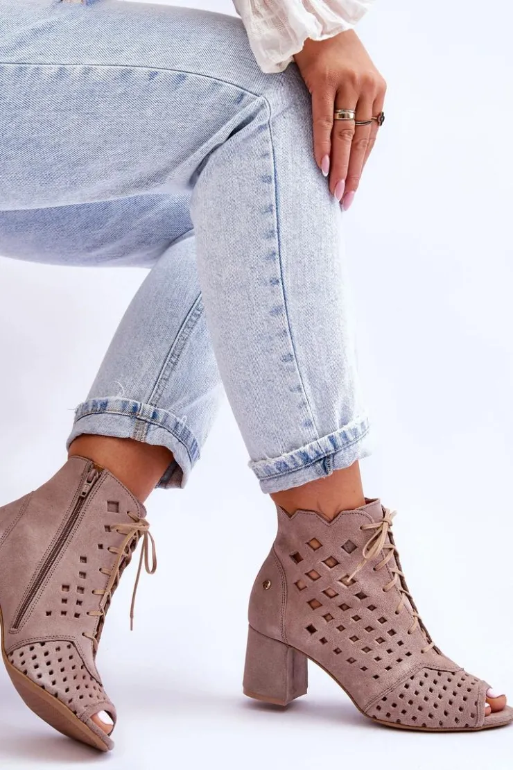 Maciejka Botki Wiosenne|Botki Maciejka*Zamszowe Botki W Ażurowy Wzór 05966-10 Ciemnobeżowe