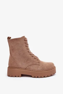 Damskie Boto Zamszowe Botki Workery Damskie Beżowe Dearia