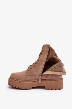 Damskie Boto Zamszowe Botki Workery Damskie Beżowe Dearia