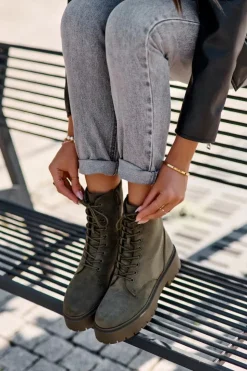 Discount Boto Zamszowe Botki Workery Damskie Zielone Dearia