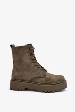 Discount Boto Zamszowe Botki Workery Damskie Zielone Dearia