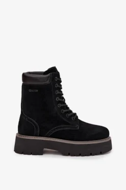 Hot Big Star Shoes Zamszowe Botki Workery Damskie Sznurowane Big Star SS274791 Czarne Czarny