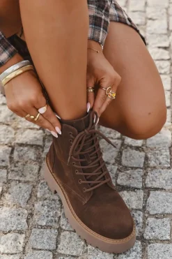 Big Star Shoes Botki Ocieplane|Damskie Trapery*Zamszowe Botki Workery Damskie Sznurowane Big Star SS274792 Brązowe Brązowy