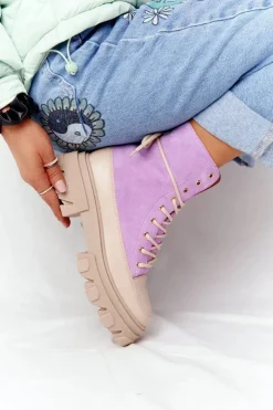 Damskie Boto Zamszowe Botki Workery Lewski Shoes 3007-0 Fioletowe