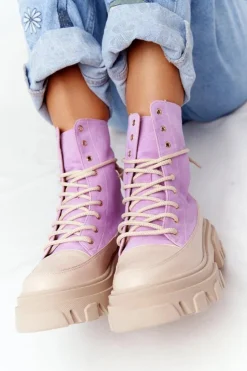 Damskie Boto Zamszowe Botki Workery Lewski Shoes 3007-0 Fioletowe