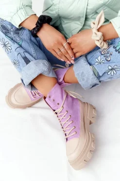 Damskie Boto Zamszowe Botki Workery Lewski Shoes 3007-0 Fioletowe