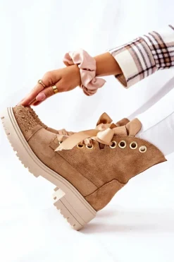 Best Boto Zamszowe Botki Workery Lewski Shoes Wiązane 3069 Piaskowe