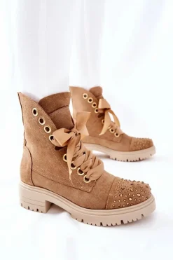 Best Boto Zamszowe Botki Workery Lewski Shoes Wiązane 3069 Piaskowe